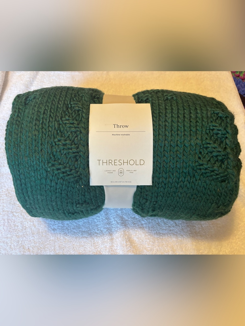 Threshold - Green knitted throw blanket with Christmas Tree Motif.  50x60. NWT